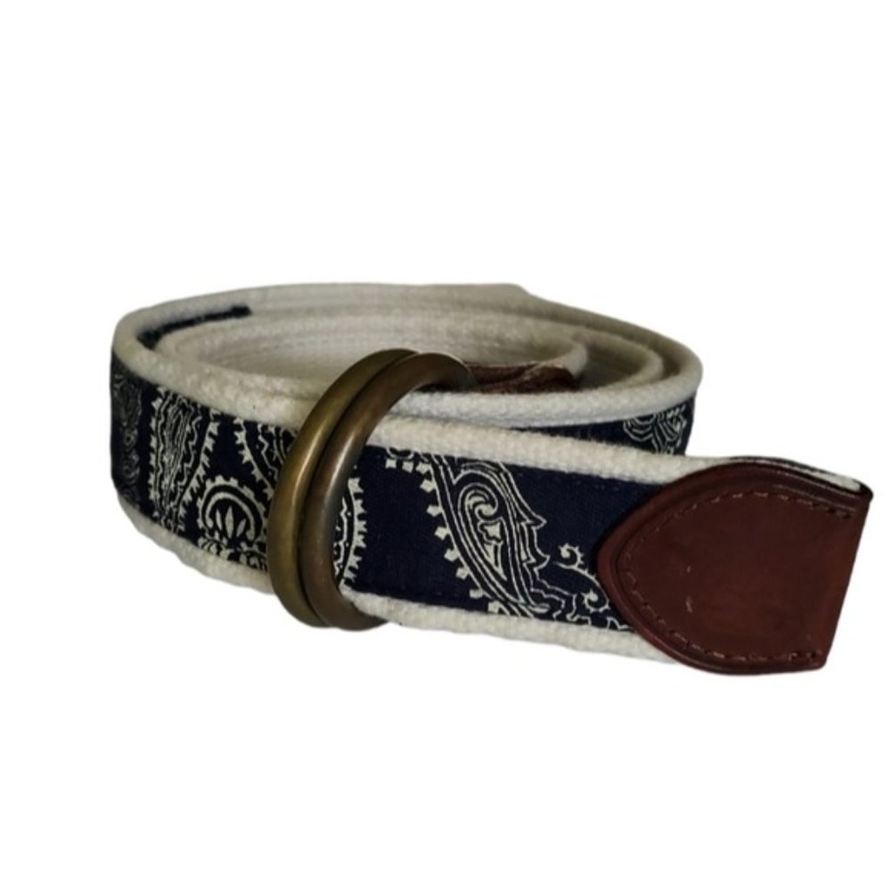 Polo by Ralph Lauren Men's Large Boho Navy Blue & White Fashion Belt